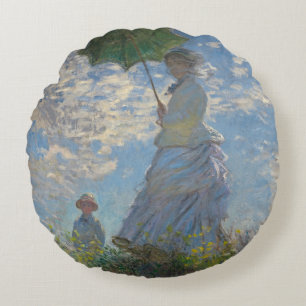 Woman with a Parasol - Madame Monet and Her Son Round Pillow