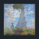 Woman with a Parasol, Monet Magnet<br><div class="desc">Oscar-Claude Monet (14 November 1840 – 5 December 1926) was a French painter, a founder of French Impressionist painting and the most consistent and prolific practitioner of the movement's philosophy of expressing one's perceptions before nature, especially as applied to plein air landscape painting. The term ""Impressionism"" is derived from the...</div>