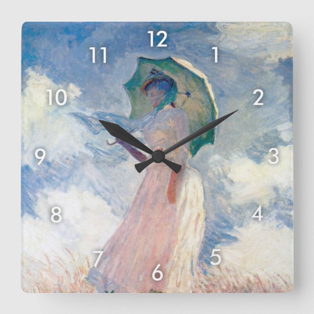 Woman with a Parasol, Monet Square Wall Clock (Front)