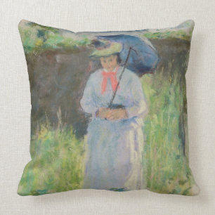 Woman with a Parasol (pastel on paper) Throw Pillow