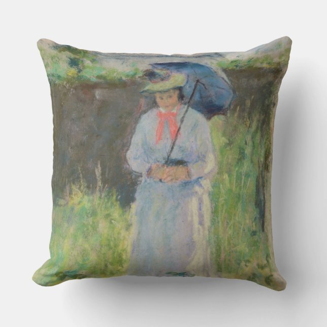 Woman with a Parasol (pastel on paper) Throw Pillow (Front)