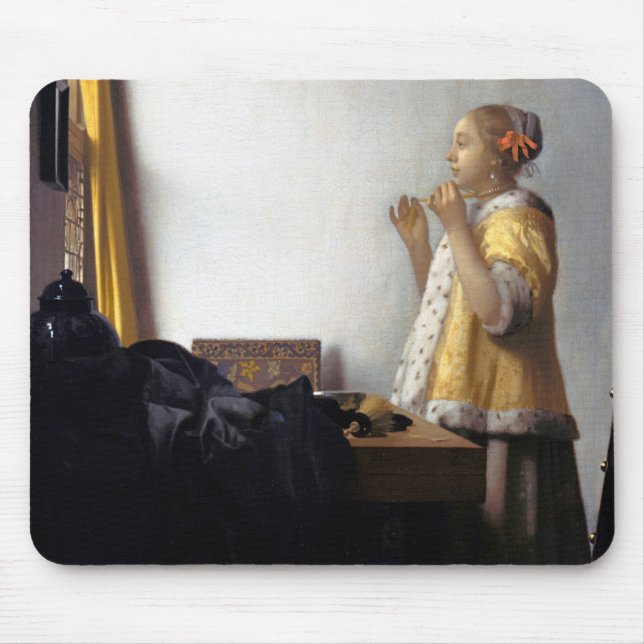 Woman with a Pearl Necklace, Johannes Vermeer Mouse Pad (Front)