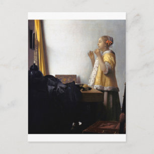 Woman with a Pearl Necklace, Johannes Vermeer Postcard