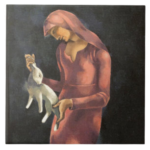Woman with a Rabbit Tile