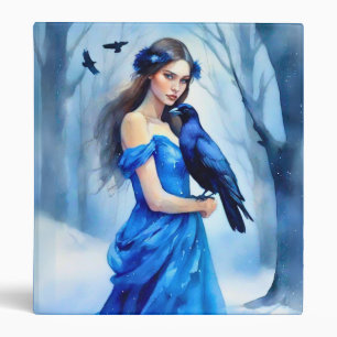 Woman with a Raven, in a Snowy Forest Binder