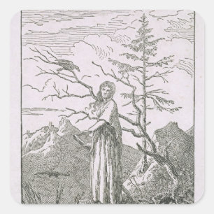 Woman with a Raven, on the Edge of a Precipice Square Sticker