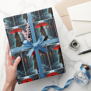 Woman With a Red Umbrella and Briefcase Wrapping Paper