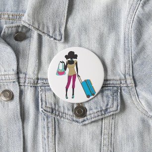 Woman With A Suitcase 3 Inch Round Button