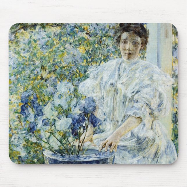 Woman with a Vase of Irises Mouse Pad (Front)