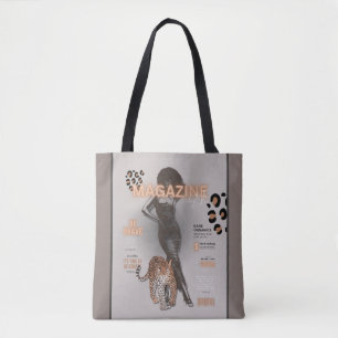 Woman with afro & leopard Tote Bag