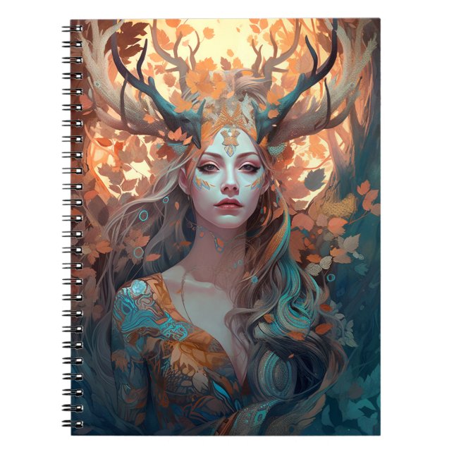 Woman With Antlers Fantasy Art Notebook (Front)