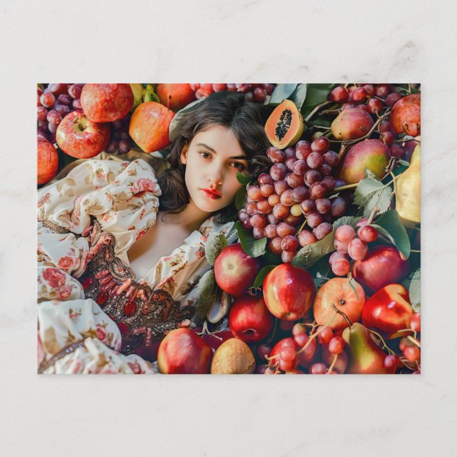 Woman with apples and grapes postcard (Front)