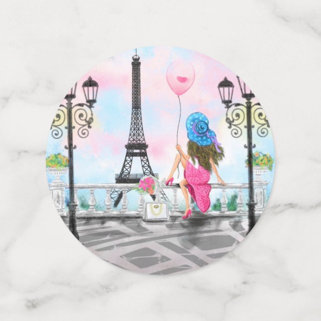 Woman with Balloon in Paris Confetti Eiffel Tower (Medium Front)