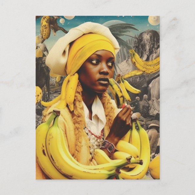 Woman With Banana Fruit Collage Postcard (Front)