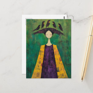 Woman With Birds on Her Head Postcard