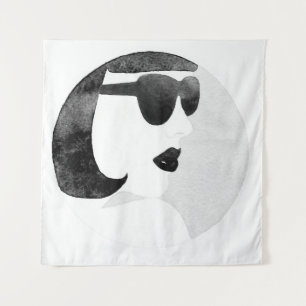 Woman with black sunglasses. Fashion illustration. Tapestry