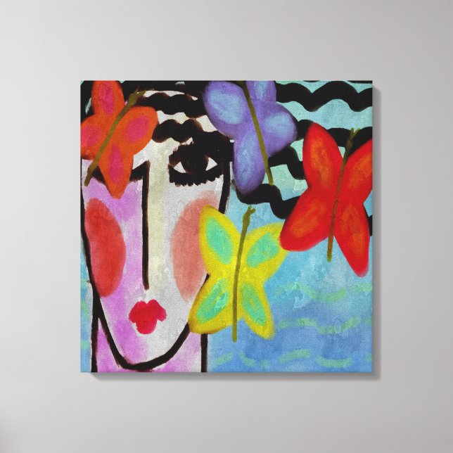 Woman with Butterflies Abstract Digital Painting Canvas Print (Front)