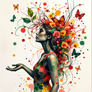 Woman with butterflies and flowers (1 of 4) photo print