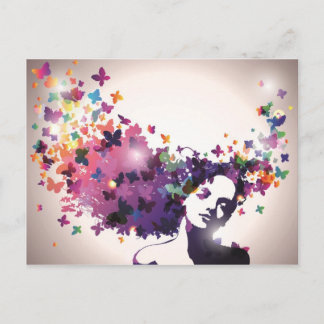Woman with butterflies postcard