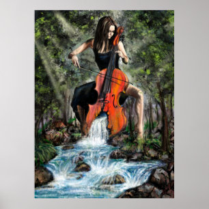 Woman with Cello In Nature Poster - Painting