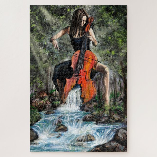 Woman with Cello In Nature Puzzle - Painting (Vertical)