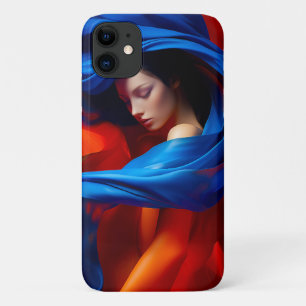 Woman with Cobalt Blue Veil on Orange background iPhone 11 Case