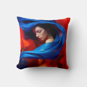 Woman with Cobalt Blue Veil on Orange background Throw Pillow
