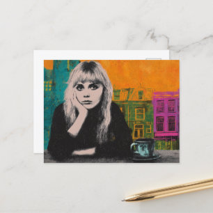 Woman With Coffee Colourful Mixed Media Postcard