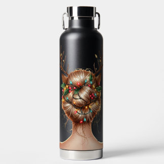 WOMAN WITH COLORFUL CHRISTMAS LIGHTS IN HER HAIR WATER BOTTLE