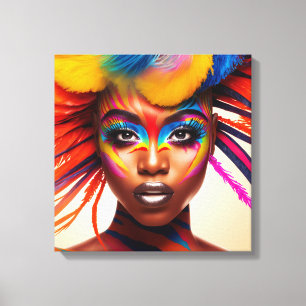 Woman with colorful makeup and feathers on her hea canvas print