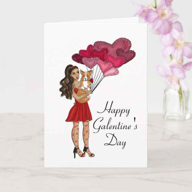 Woman with Corgi Galantine's Day Holiday Greeting Card (Orchid)