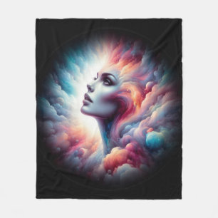 Woman with Cosmic Aura Hair Fleece Blanket
