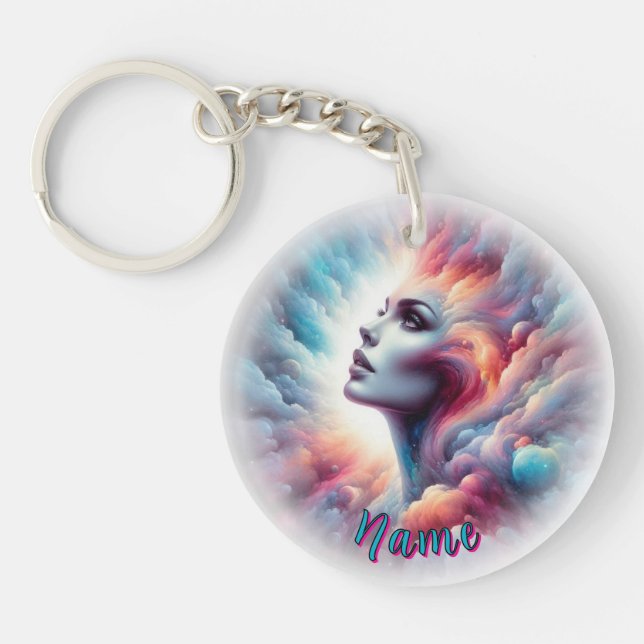 Woman with Cosmic Aura Hair Keychain (Front)
