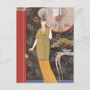 Woman with Cream Coloured Roses Postcard