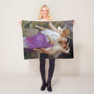 Woman with Cupid, Bouguereau Fleece Blanket