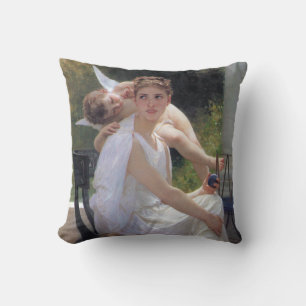 Woman with Cupid, Bouguereau Throw Pillow
