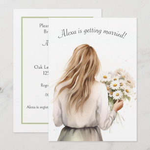 Woman With Daisy Bouquet Bridal Shower Invitation