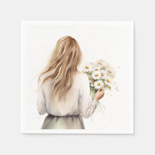 Woman With Daisy Bouquet Napkin
