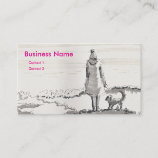 Woman with dog looking at sea business card