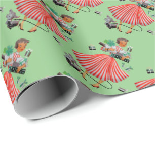 Woman with Dog Vintage Gift Wrapping Paper