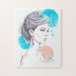 Woman with earring fashion illustration sketch jigsaw puzzle