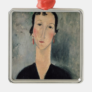 Woman with Earrings Metal Ornament