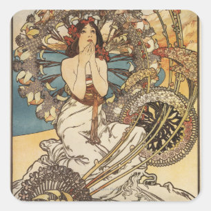 Woman with Feathers - PLM Railway Travel Poster Square Sticker