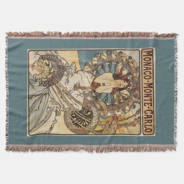 Woman with Feathers - PLM Railway Travel Poster Throw Blanket (Front)