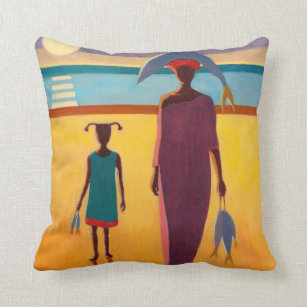 Woman with Fish Throw Pillow