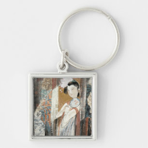 Woman with Floral Hairpin Keychain