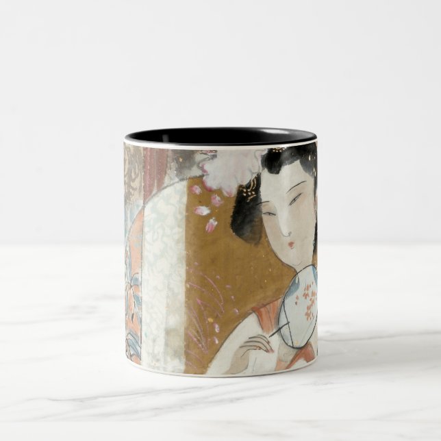 Woman with Floral Hairpin Two-Tone Coffee Mug (Center)