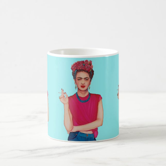 Woman with floral head band coffee mug (Center)
