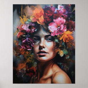 Woman With Flower Head Art Print Poster