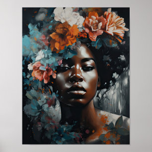 Woman With Flower Head Art Print Poster